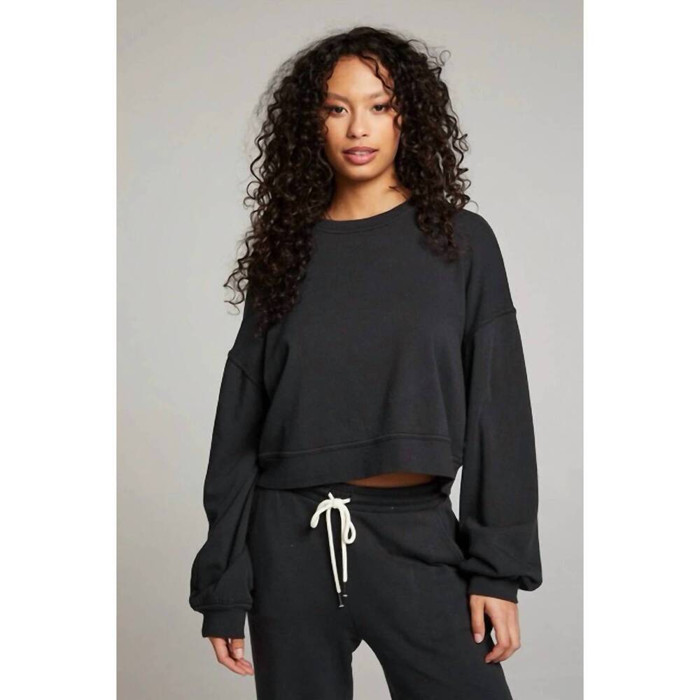 NEW CHASER belly pullover sweater in licorice